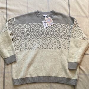 LuLaRoe Gray and Cream Holiday Crewneck Sweater